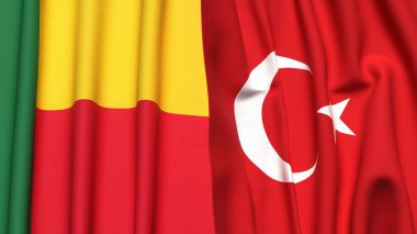 Gerçekçi kumaş dokusuna sahip BENIN ve TURKEY bayrakları