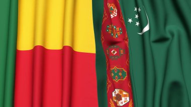 Gerçekçi kumaşlı BENIN ve Türkmenistan bayrakları