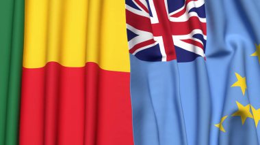 BENIN ve TUVALU bayrakları gerçekçi kumaş dokusuyla