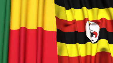 Gerçekçi kumaşlı BENIN ve UGANDA bayrakları