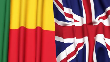 BENİN Bayrakları ve gerçekçi kumaş dokusuna sahip BİRLİK KINGDOM