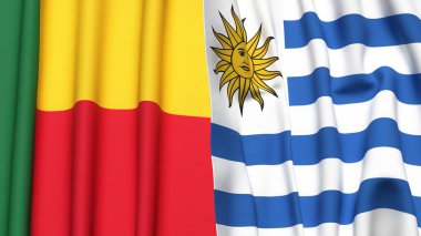 Gerçekçi kumaşlı BENIN ve Uruguay bayrakları