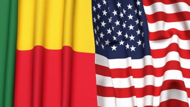 BENIN ve ABD bayrakları gerçekçi kumaş dokusuyla