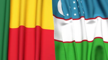 BENIN ve UZBEKISTAN bayrakları gerçekçi kumaş dokusuna sahip