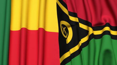 BENIN ve VANUATU bayrakları gerçekçi kumaş dokusuyla