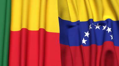 Gerçekçi kumaşlı BENIN ve Venezuela bayrakları