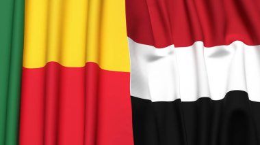Gerçek kumaş dokusuna sahip BENIN ve YEmen bayrakları