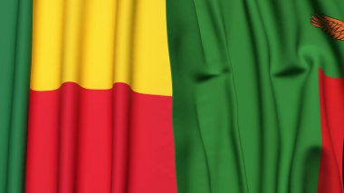 Gerçekçi kumaş dokusuna sahip BENIN ve ZAMBIA bayrakları