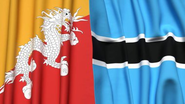 BHUTAN ve BOTSwana bayrakları gerçekçi kumaş dokusuyla