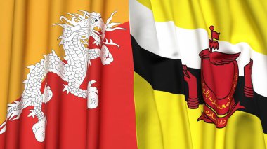 Gerçekçi kumaş desenli BHUTAN ve BUNEI bayrakları
