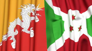 Gerçekçi kumaş dokusuna sahip BHUTAN ve BURUNDI bayrakları