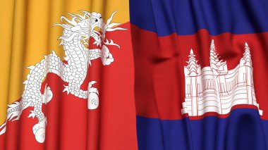 Gerçekçi kumaş dokusuna sahip BHUTAN ve CAMBODIA bayrakları
