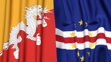 Gerçekçi kumaş dokusuna sahip BHUTAN ve CAPE VERDE bayrakları