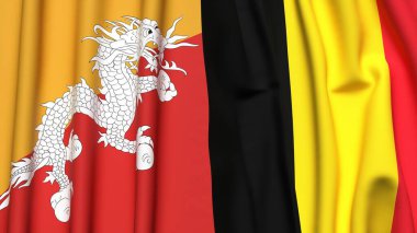 Gerçekçi kumaşlı BHUTAN ve Çad bayrakları