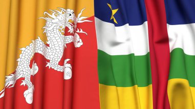 BHUTAN ve Orta Afrika Cumhuriyeti bayrakları gerçekçi kumaş dokusuyla