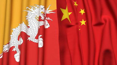 Gerçekçi kumaşlı BHUTAN ve ÇİN bayrakları