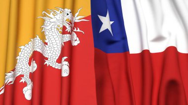Gerçekçi kumaşlı BHUTAN ve Şili bayrakları