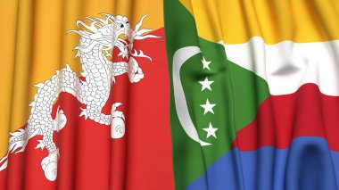 BHUTAN bayrakları ve gerçekçi kumaş dokusuna sahip komorolar