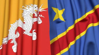 BHUTAN ve CONGO DEMOKRATİK REPUBLIC bayrakları gerçekçi kumaş dokusuna sahip