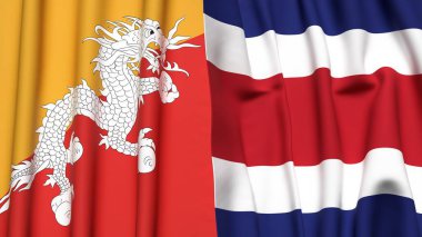 Gerçekçi kumaş dokusuna sahip BHUTAN ve COSTA RICA bayrakları