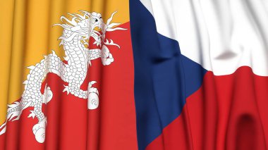 Gerçekçi kumaş dokusuna sahip BHUTAN ve CZECH Cumhuriyet bayrakları