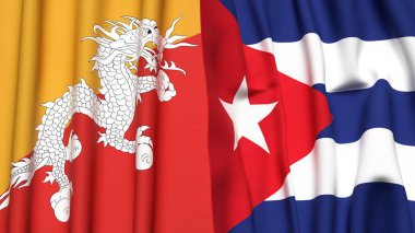 Gerçekçi kumaş desenli BHUTAN ve CUBA bayrakları