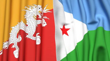 Gerçekçi kumaş dokusuna sahip BHUTAN ve DJIBOUTI bayrakları
