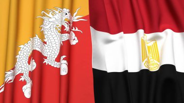 Gerçekçi kumaş dokusuna sahip BHUTAN ve EGYPT bayrakları