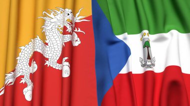 BHUTAN Bayrakları ve gerçekçi kumaş dokusuna sahip Eşitlikçi Guinea