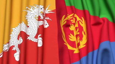 Gerçekçi kumaş dokusuna sahip BHUTAN ve ERITREA bayrakları