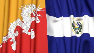 BHUTAN ve EL SALVADOR bayrakları gerçekçi kumaş dokusuyla