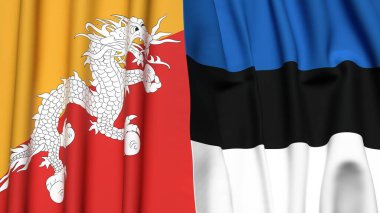 Gerçekçi kumaş dokusuna sahip BHUTAN ve Estonya bayrakları