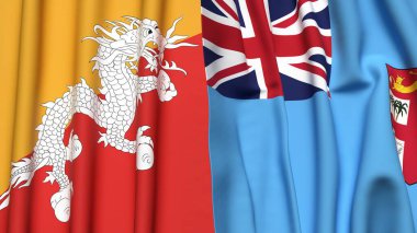 Gerçekçi kumaş dokusuna sahip BHUTAN ve FIJI bayrakları