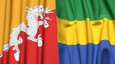 Gerçekçi kumaş dokusuna sahip BHUTAN ve GABON bayrakları
