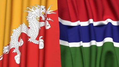 Gerçekçi kumaş dokusuna sahip BHUTAN ve GAMBIA bayrakları