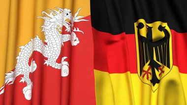 Gerçekçi kumaş dokusuna sahip BHUTAN ve GERMANY bayrakları