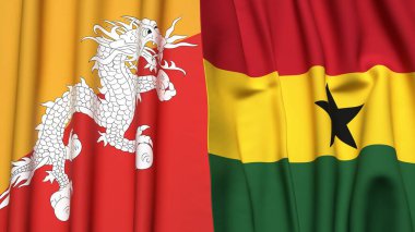 Gerçekçi kumaşlı BHUTAN ve GANA bayrakları