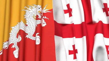 Gerçekçi kumaş dokusuna sahip BHUTAN ve GEORGIA bayrakları