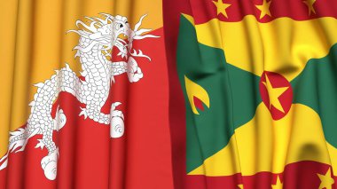 Gerçekçi kumaş dokusuna sahip BHUTAN ve GRENADA bayrakları