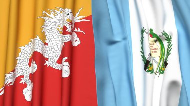 Gerçekçi kumaş dokusuna sahip BHUTAN ve GUATEMALA bayrakları