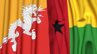 BHUTAN ve GİNEA-BISSAU bayrakları gerçekçi kumaş dokusuyla