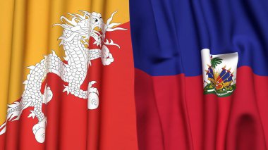 Gerçekçi kumaş dokusuna sahip BHUTAN ve HAITI bayrakları