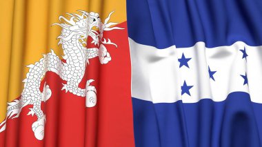 Gerçekçi kumaş dokusuna sahip BHUTAN ve HONDURAS bayrakları