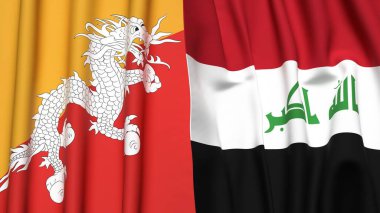 Gerçekçi kumaş dokusuna sahip BHUTAN ve IRAQ bayrakları