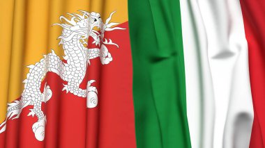 Gerçekçi kumaş dokusuna sahip BHUTAN ve İTALYA bayrakları
