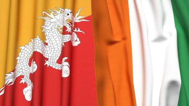 Gerçekçi kumaş dokusuna sahip BHUTAN ve IVORY Kıyı Bayrakları