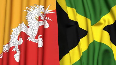 Gerçekçi kumaş dokusuna sahip BHUTAN ve JAMAICA bayrakları
