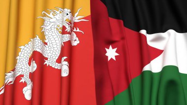 Gerçekçi kumaş dokusuna sahip BHUTAN ve JORDAN bayrakları