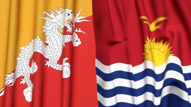 Gerçekçi kumaş dokusuna sahip BHUTAN ve KIRIBATI bayrakları