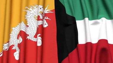 Gerçekçi kumaş desenli BHUTAN ve KUWAIT bayrakları